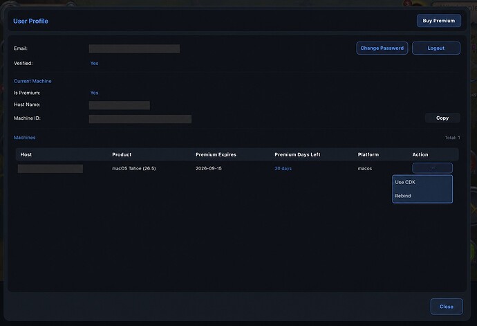 Click the three-dot Action menu and choose Rebind