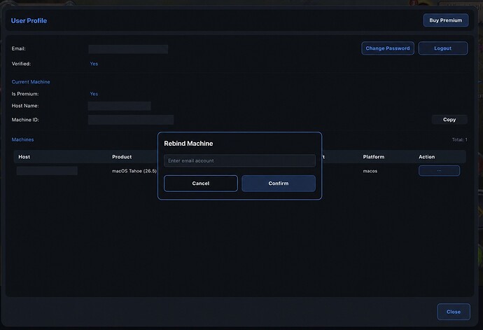 Enter the new account email in Rebind Machine